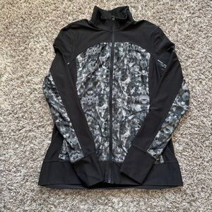 Eddie Bauer Motion Track Jacket M Black Gray Full Zip Pockets Thumbholes